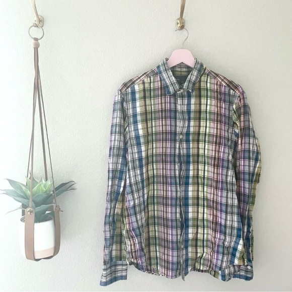Vince Colorful Multicolor Plaid Long Sleeve Button Down in Size L - Picture 1 of 5